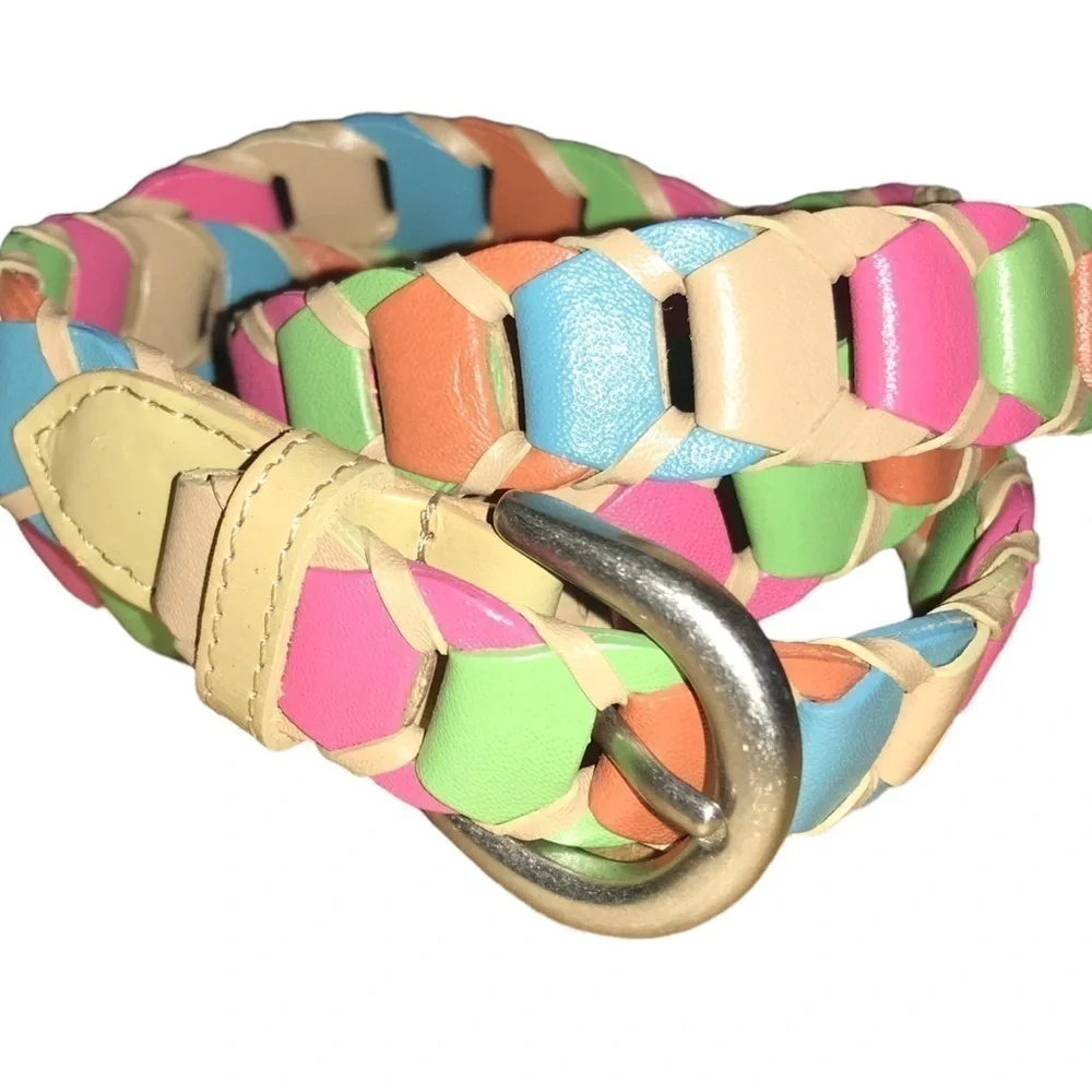 Vintage 100% Leather Woman’s Belt Colorful Link Style Size